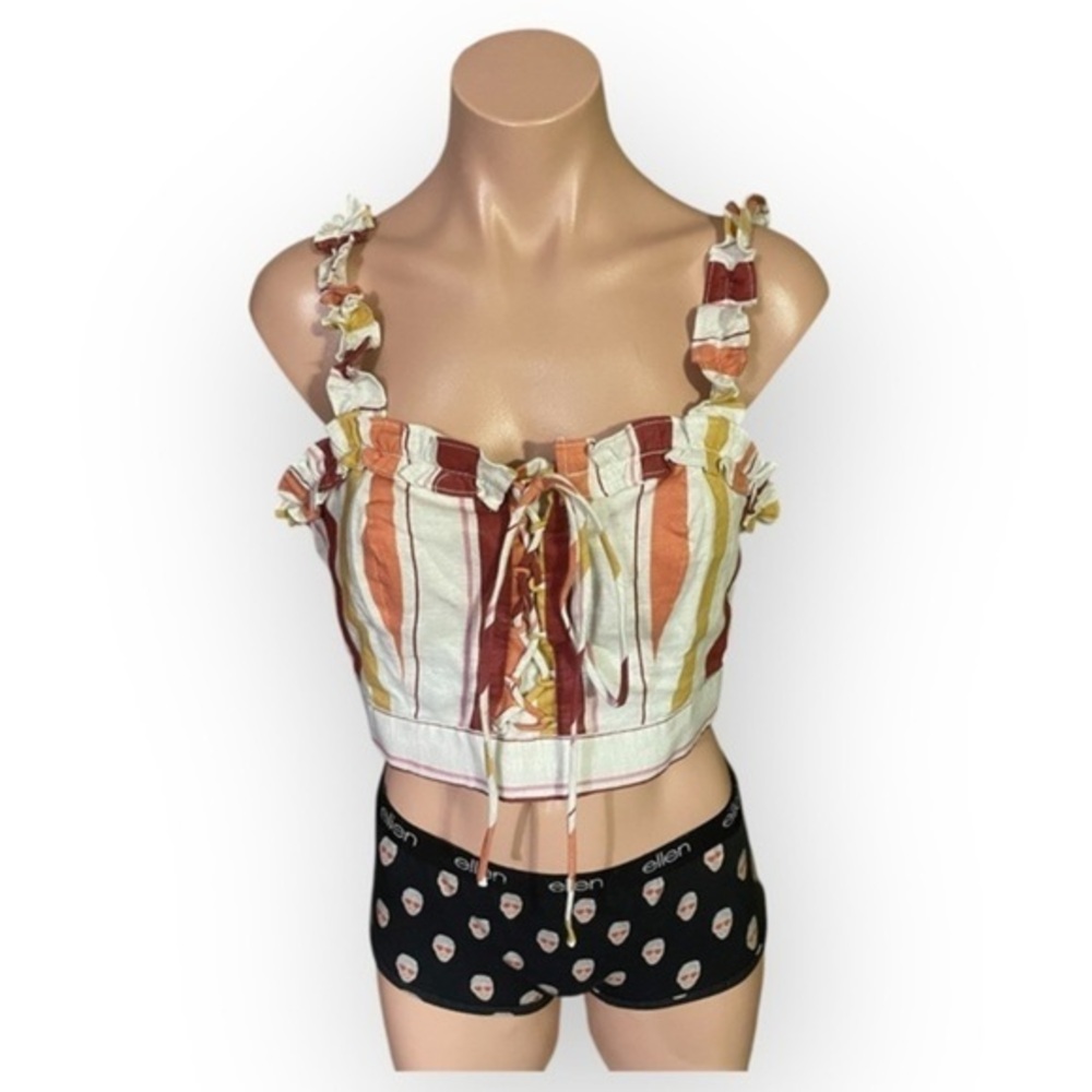 Lulu’s Clara Lee Multicolored Striped Ruffled Women’s Medium Crop Top